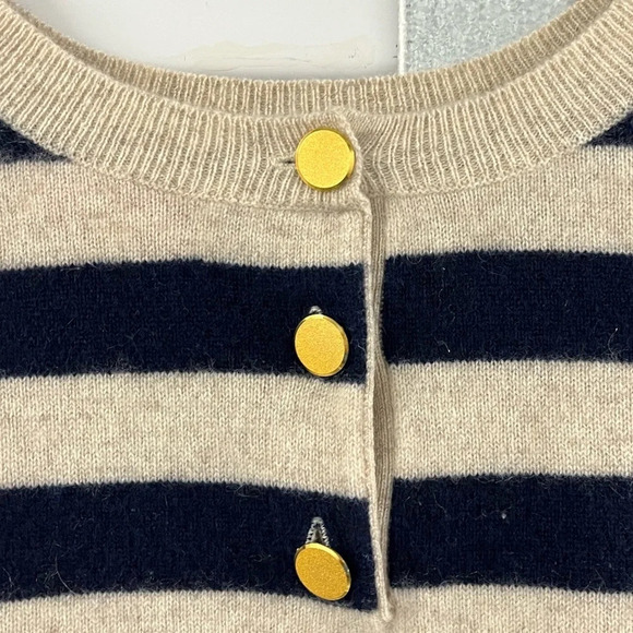 AQUA Cashmere Bloomingdales Exclusive Striped Crewneck with Gold Buttons size XL - Picture 4 of 12